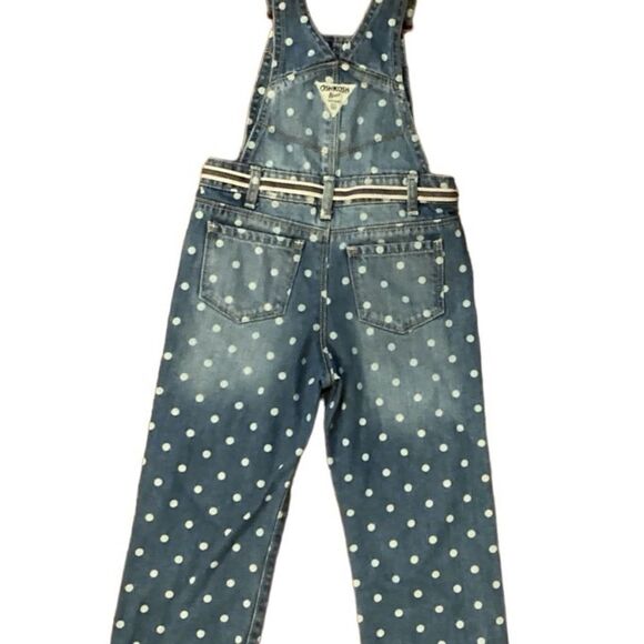 Oshkosh Polka Dot Overalls 3T Blue Denim Bibbed White Circles Tie Belt Vestbak - Picture 7 of 15